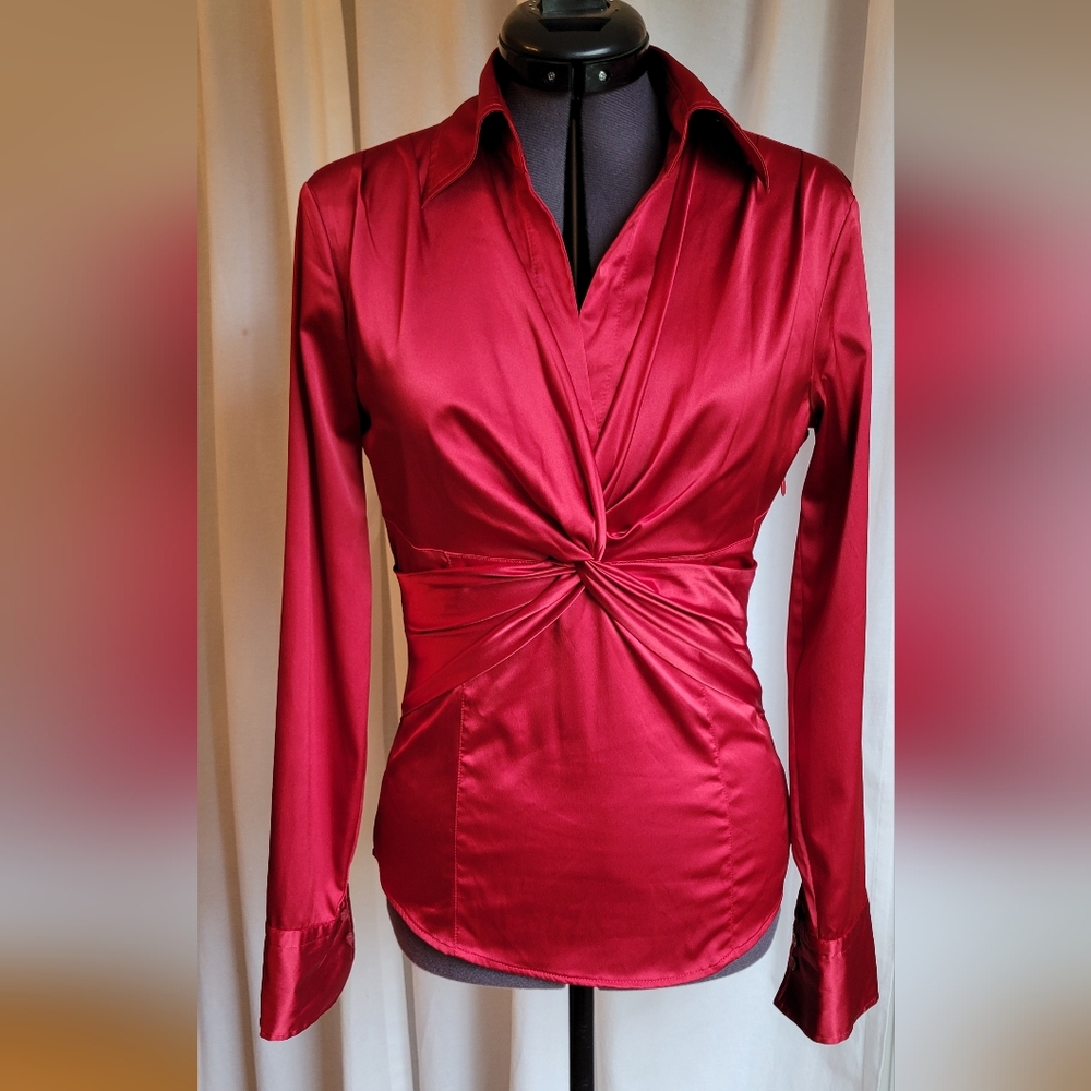New York & Company, size 2, stretch satin dress shirt